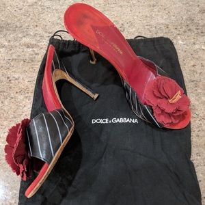 D & G Black and White Pinstriped Stiletto Mules